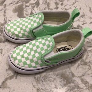 Vans Kids Green and White Checkered Slip-On Sneakers